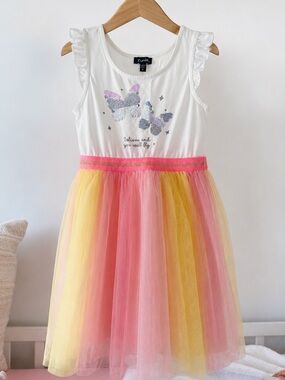 Zunie Dress Size 6 White Rainbow Butterfly Sequin Tulle